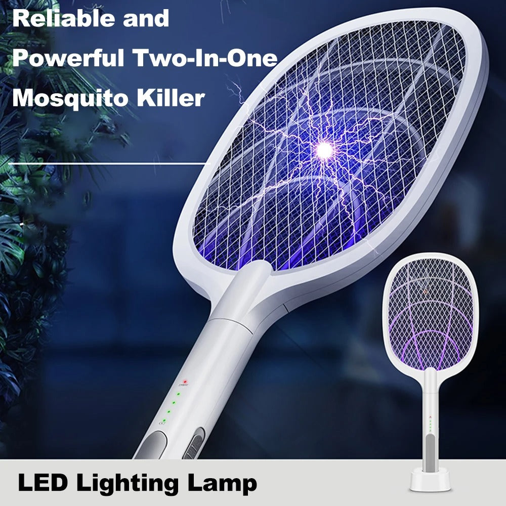 Electric Mosquito Swatter Killer Racket - Powerful USB Rechargeable, 3-Layer Fly Killer Lamp for Instant Bug Zapping