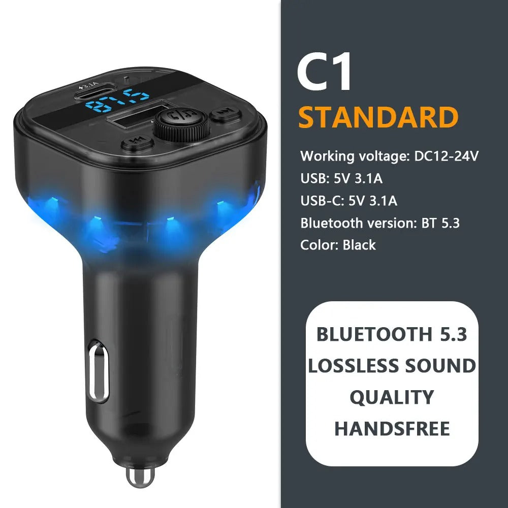 C1 Car Mp3 Player - Bluetooth 5.3 FM Transmitter Handsfree Car AUX Radio Modulator