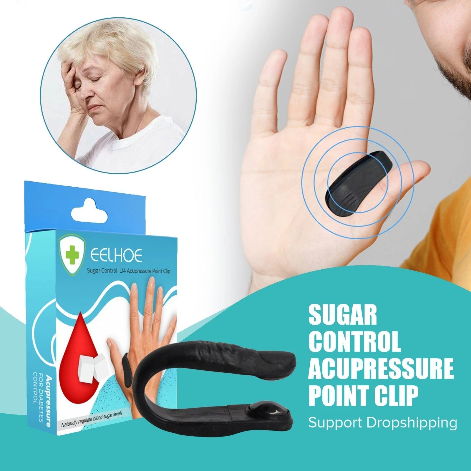 Sugar Control Acupressure Point Clip for Diabetic Treatment - Blood Glucose Relief Balance Relaxation Tension Anxiety Health Care