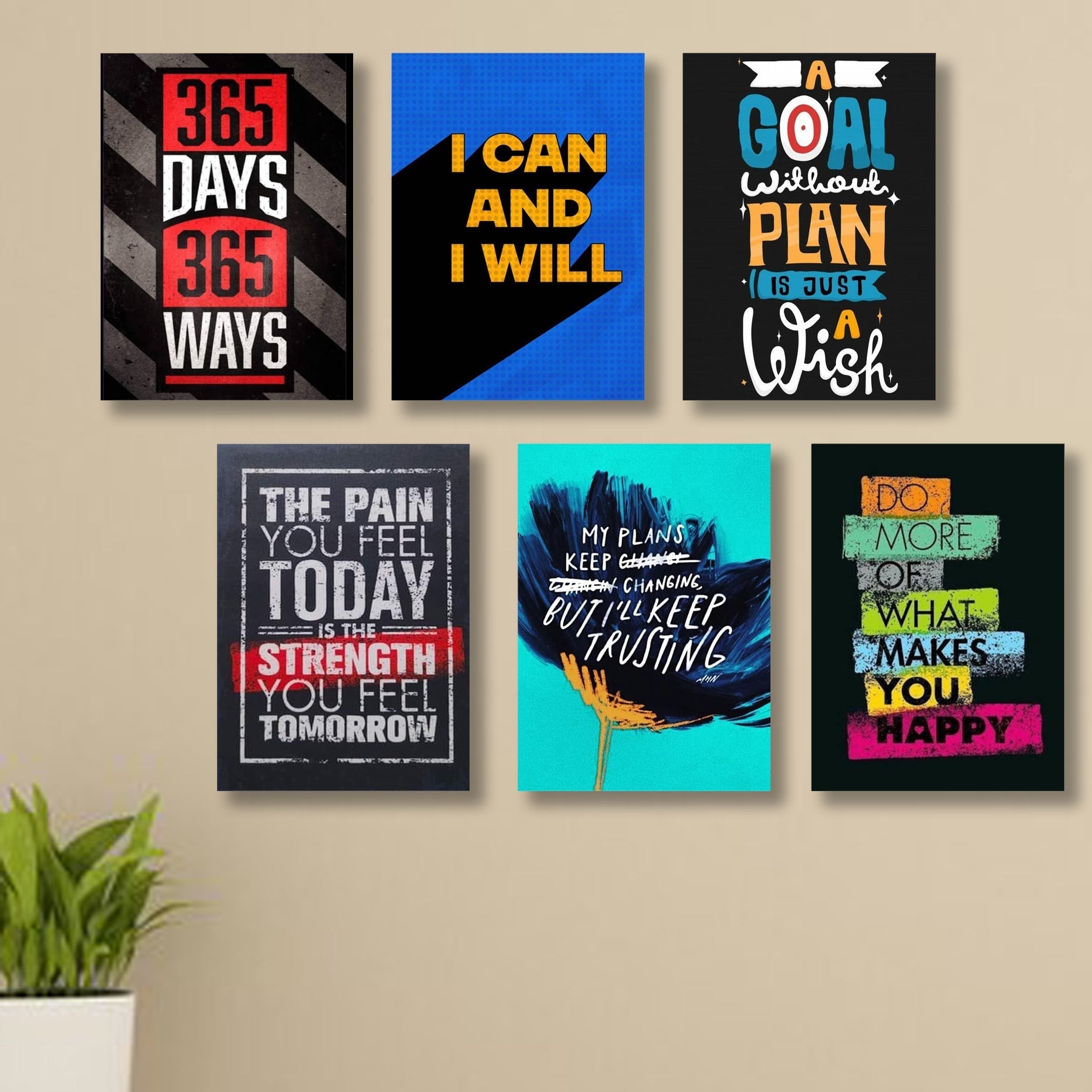 Motivational Sticky Canvas Frames For Wall Decore / Sticky Phototiles - Set of 6