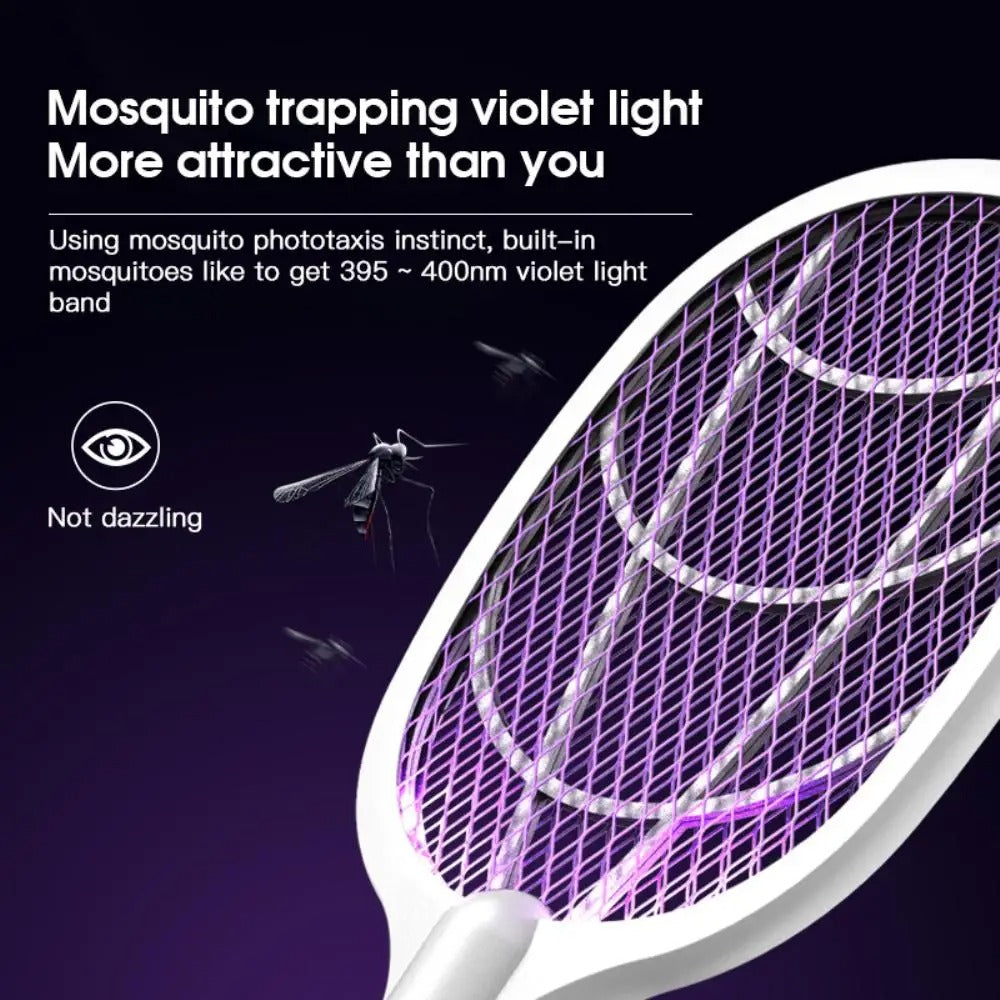 Electric Mosquito Swatter Killer Racket - Powerful USB Rechargeable, 3-Layer Fly Killer Lamp for Instant Bug Zapping