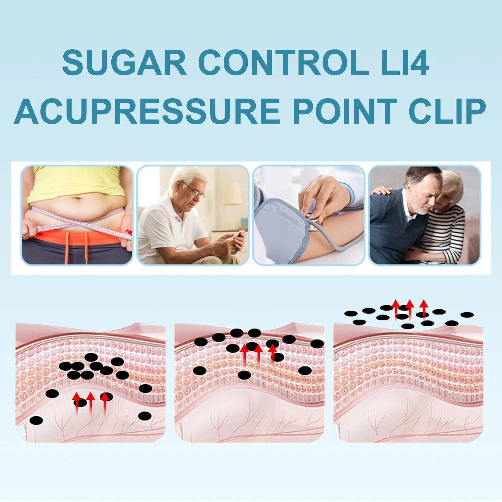 Sugar Control Acupressure Point Clip for Diabetic Treatment - Blood Glucose Relief Balance Relaxation Tension Anxiety Health Care