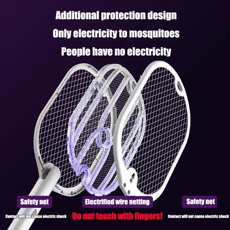 Electric Mosquito Swatter Killer Racket - Powerful USB Rechargeable, 3-Layer Fly Killer Lamp for Instant Bug Zapping