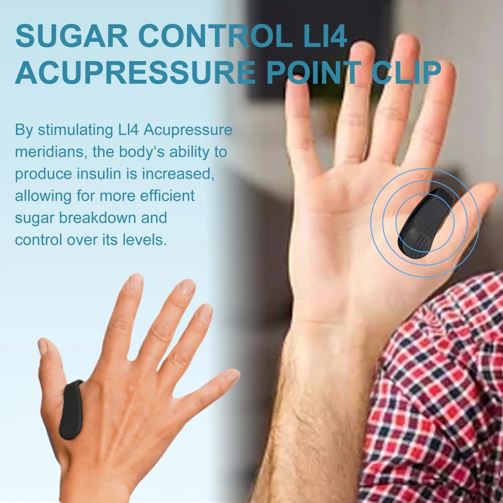 Sugar Control Acupressure Point Clip for Diabetic Treatment - Blood Glucose Relief Balance Relaxation Tension Anxiety Health Care