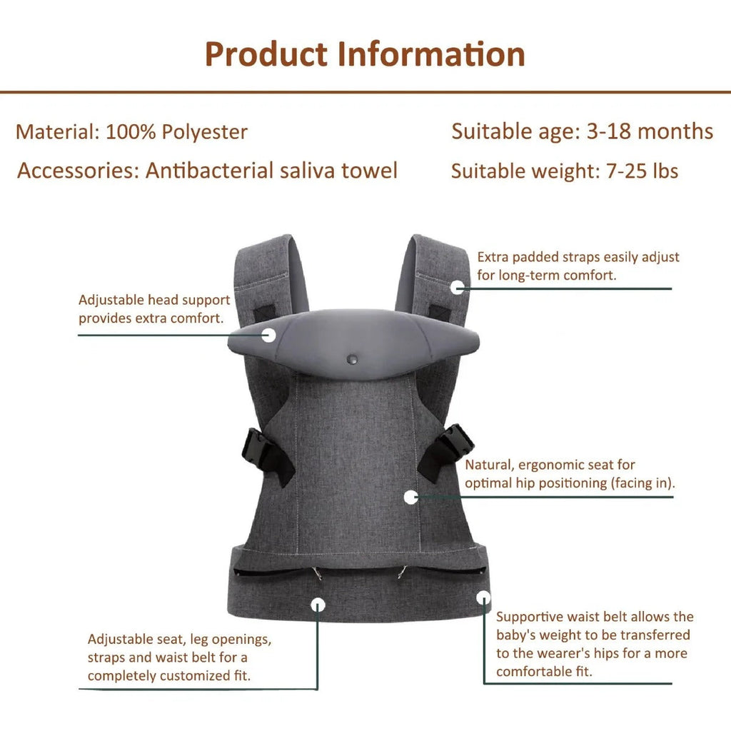 Baby Sling Carrier 4-in-1 Ergonomic Baby Backpack Carrier - Easily Adjustable Portable Babies Bag