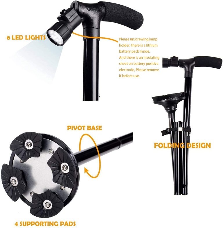 Foldable Walking Stick with Light - Anti-Slip Lightweight Collapsible Aluminum Walking Aid
