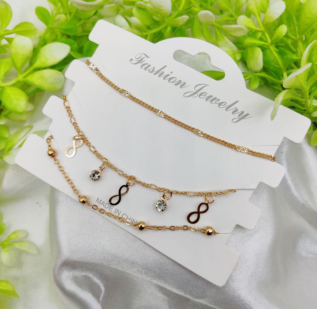 Imported Triple Charm Infinity Adjustable Bracelet Set