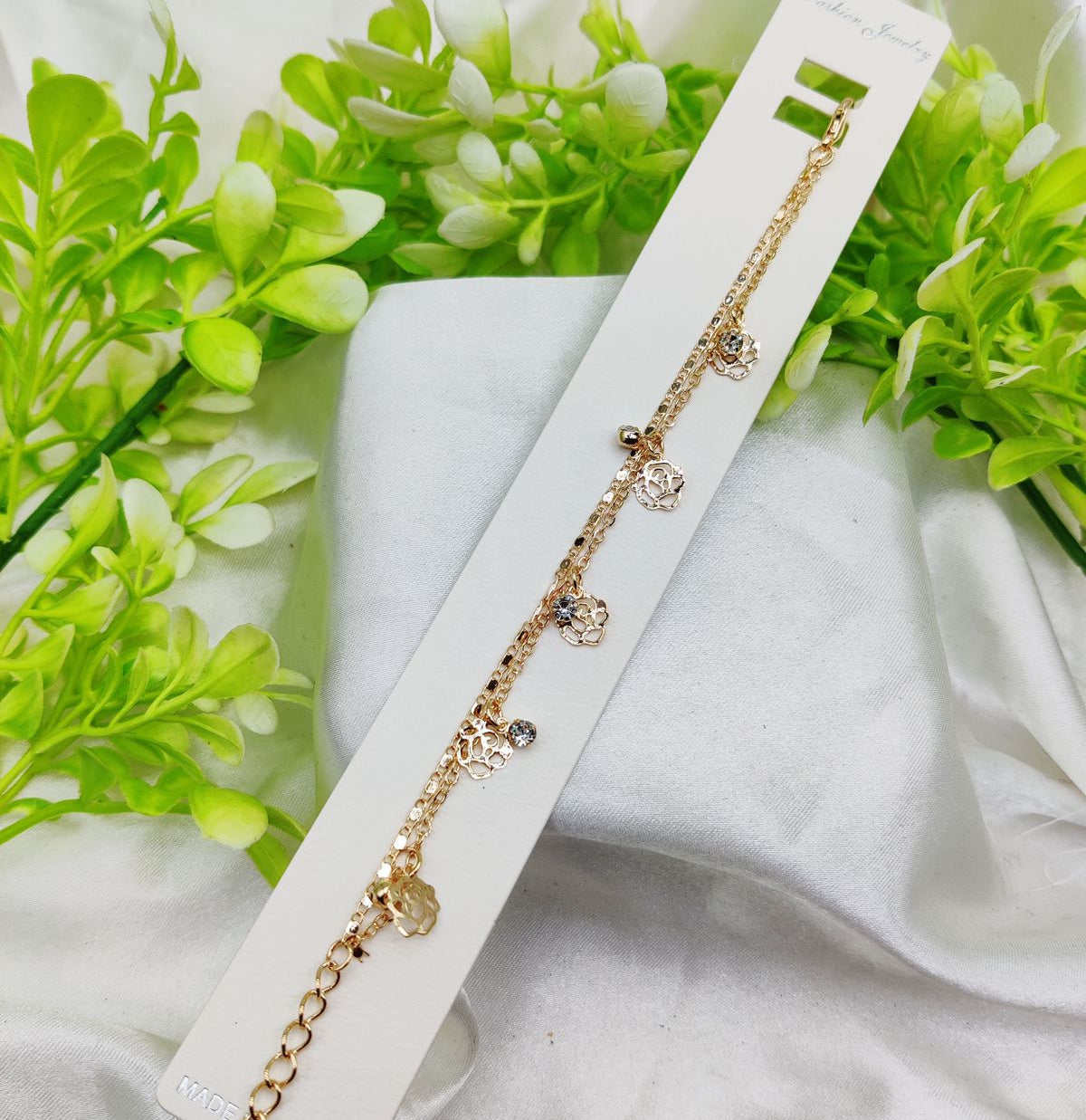 Imported Elegantly Crafted Dual-Layered Adjustable Chain Bracelet with Floral Charms