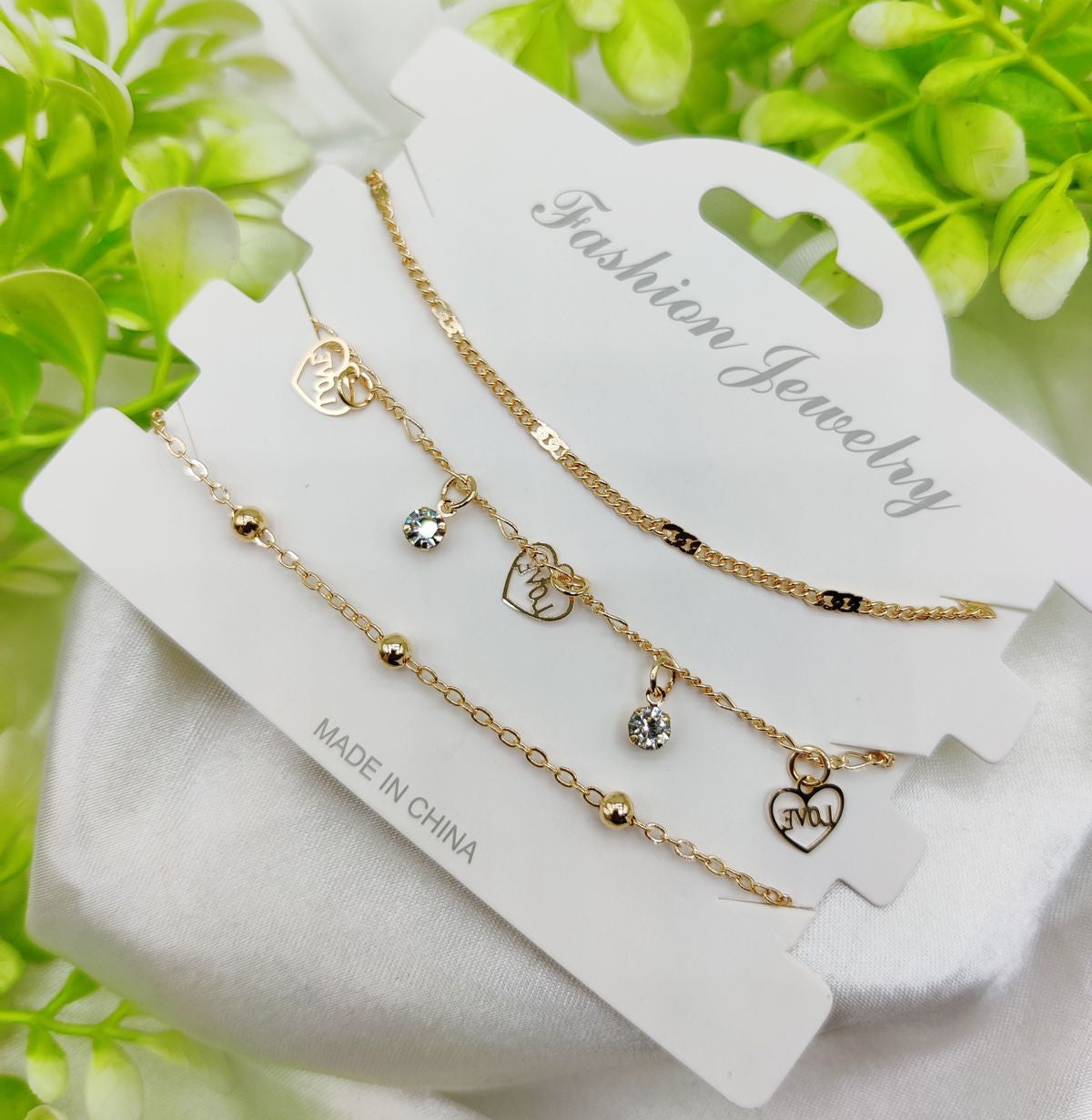 Imported Elegant Triple-Layered Love Charm Bracelet Set – Imported Adjustable Love Charm Design